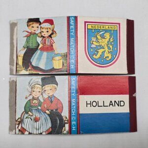 Vintage Holland Matches Box With Dutch Children Illustration & Nederland Lion Cr
